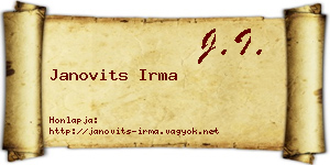 Janovits Irma névjegykártya